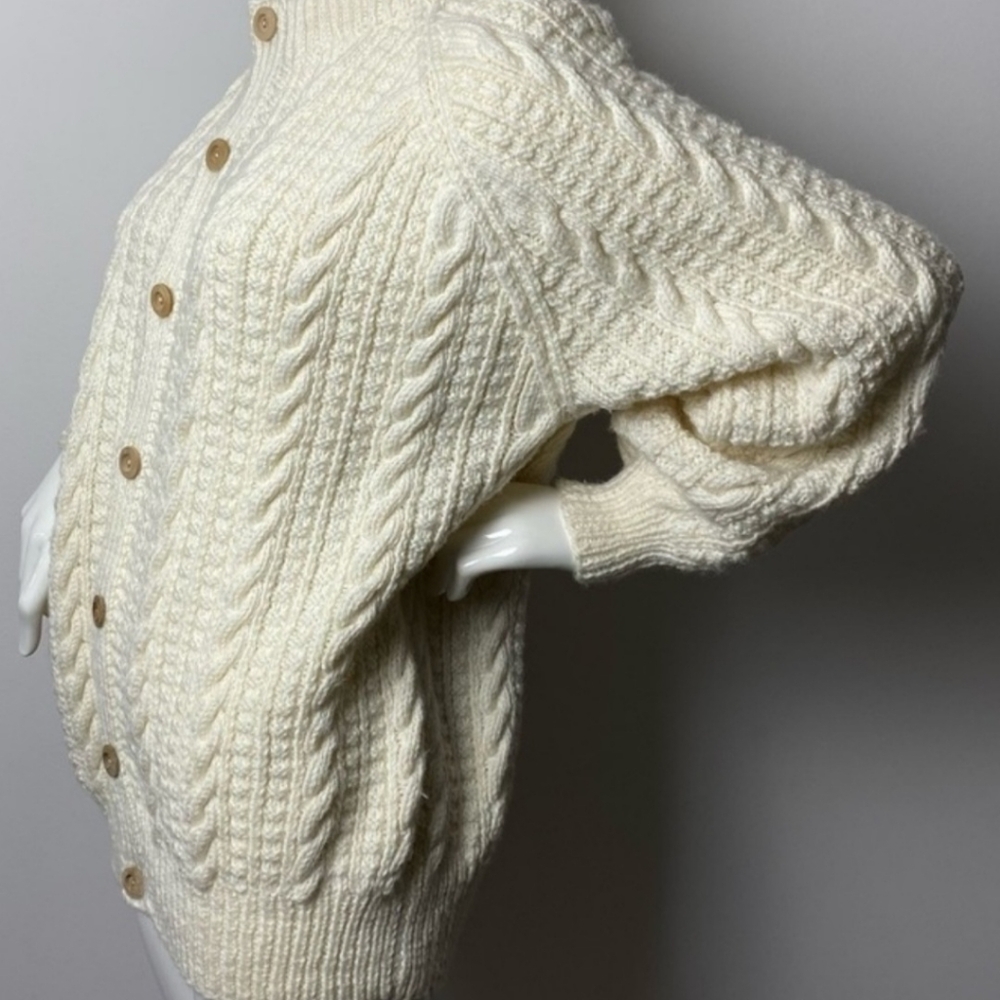 Chunky Hand Knit Wool Cardigan Cream - Picture 3 of 9